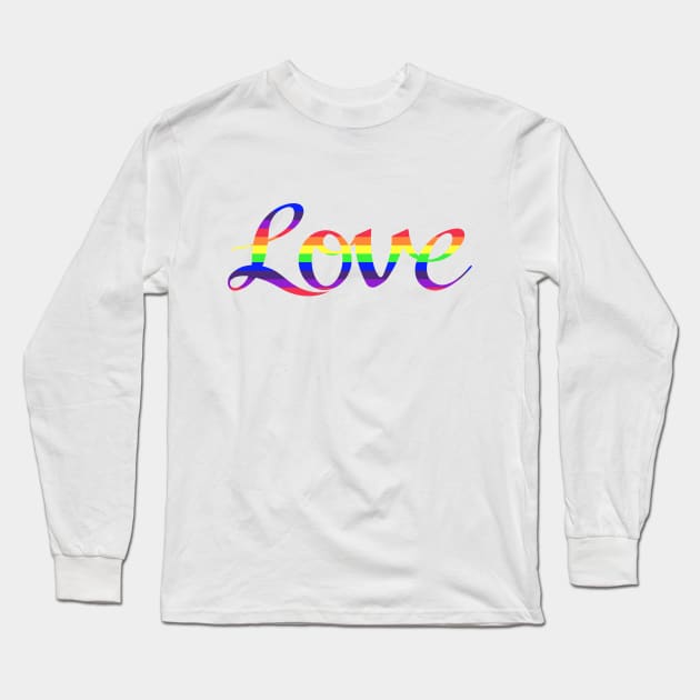 Love Script Rainbow Colors Stripes Long Sleeve T-Shirt by NataliePaskell